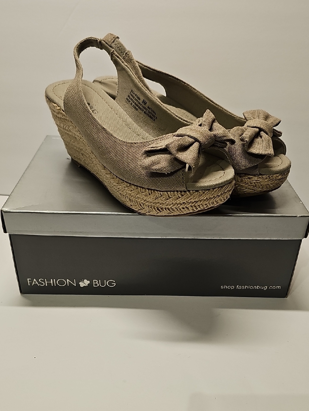 ELLA Natural Slingback Espadrille Wedge Sandals with Bow Fashion Bug 8M
